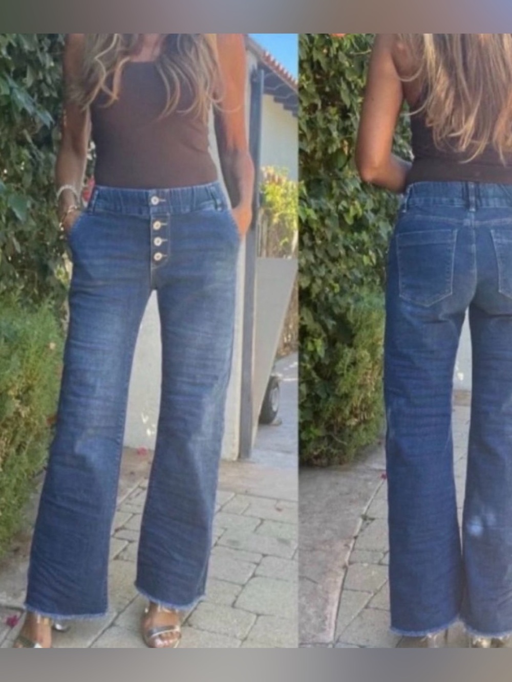 BEVY FLOG Sz 30 Malan Wide Leg Jeans Button Fly Frayed Hem Medium Wash EUC